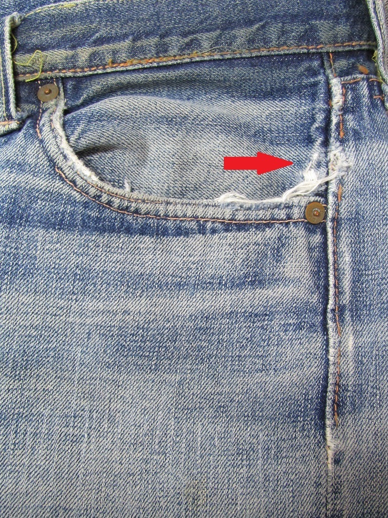 デニム　前ポケット　リペア　スレキ交換